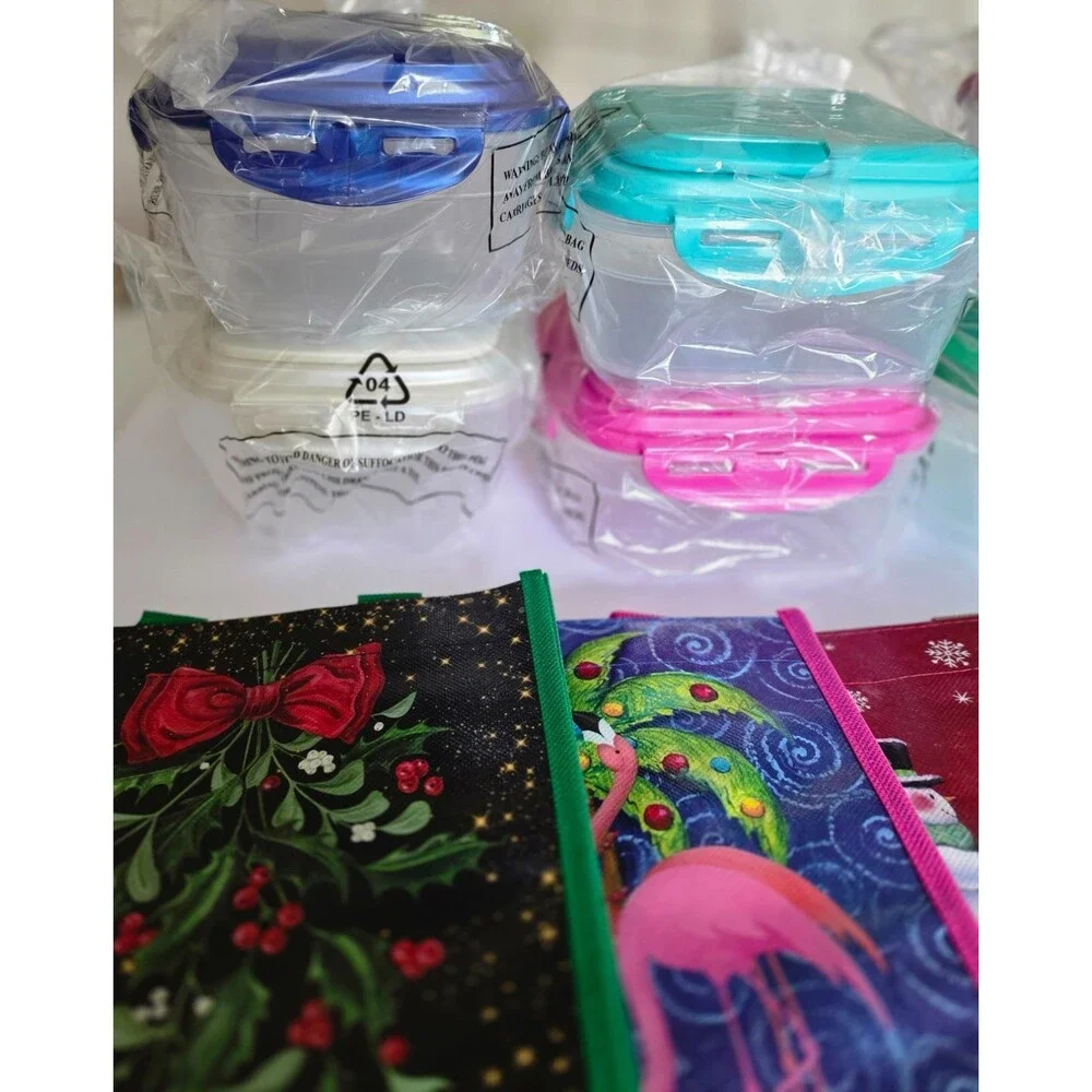 Lock & Lock K50282 6 Bowl Holiday Gift Bag Set 3.5 Cup Open Box